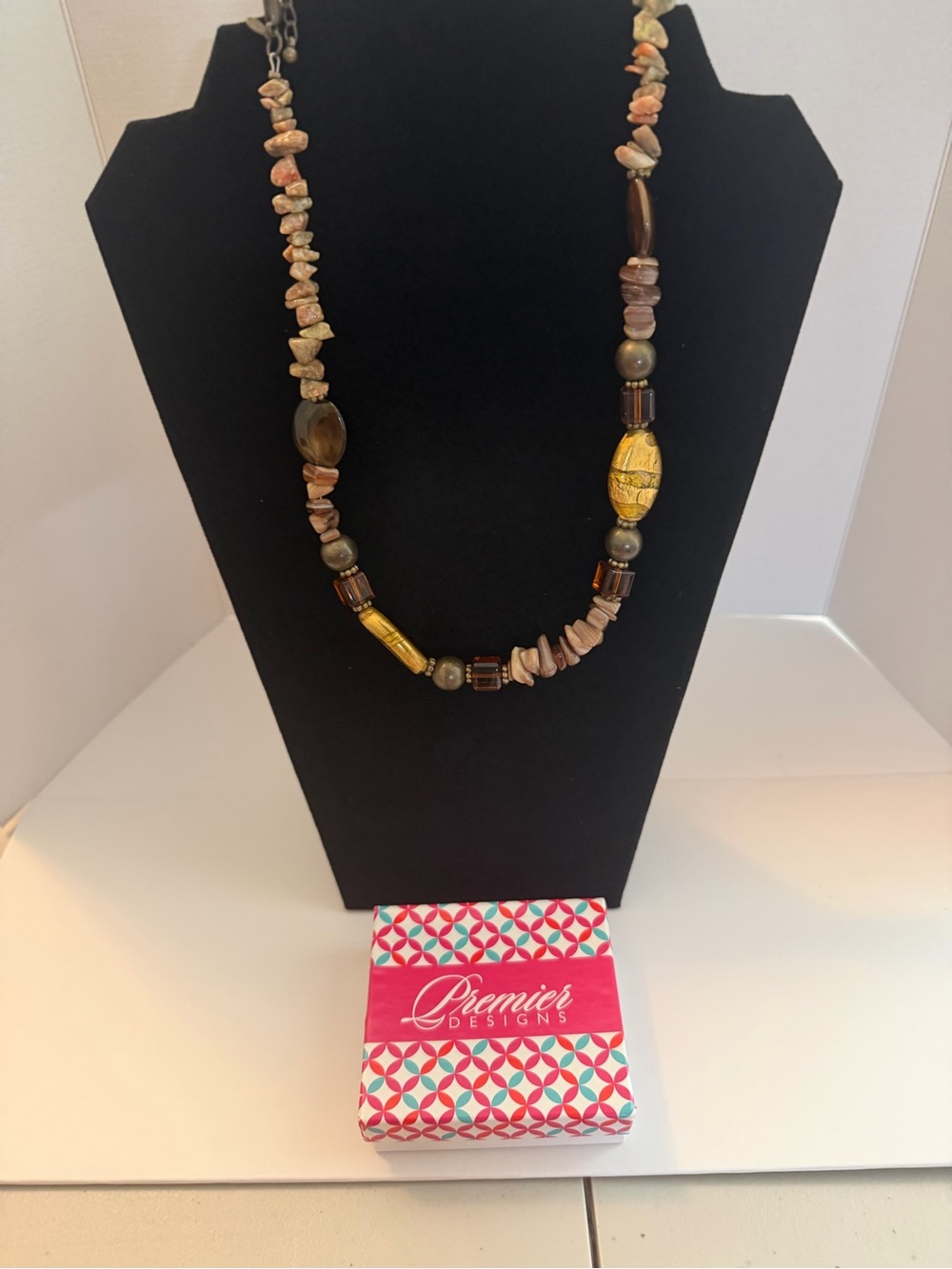 Premier Designs Brown, Gold and Tan Mixed Bead Necklace